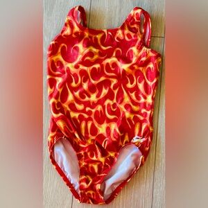 GK Elite Little Girls Dance Gymnastics Leotard Orange Yellow Flame Lg